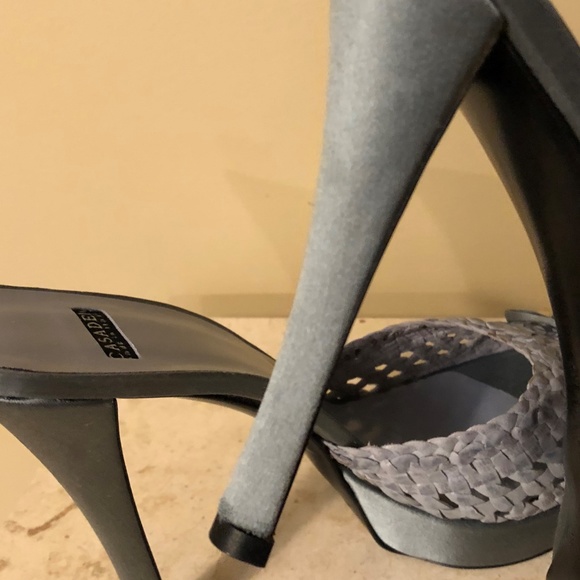 NIB CASADEI BLUE GREY SATIN MULE HEEL 9 - Picture 3 of 7